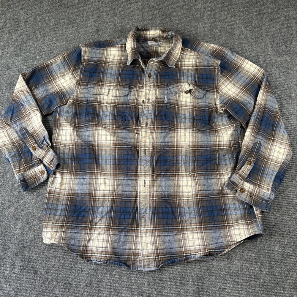 Carhartt Mens XL Original Fit Plaid Flannel Shirt Blue Brown Herringbone 4393